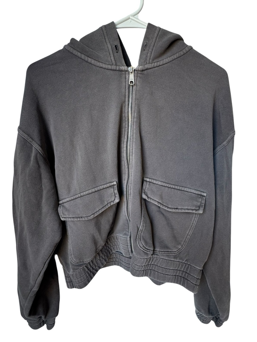 Retro Aerie Cargo Pocket Washed Charcoal Zip-Up Hoodie Women’s M